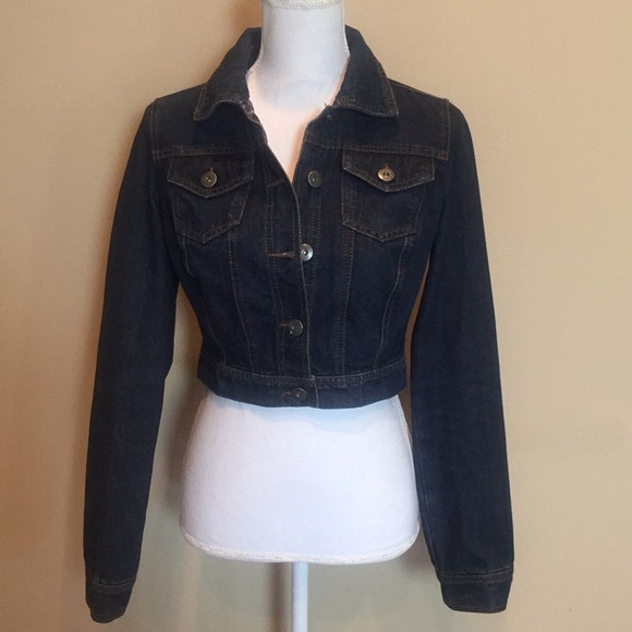 dark blue cropped denim jacket
